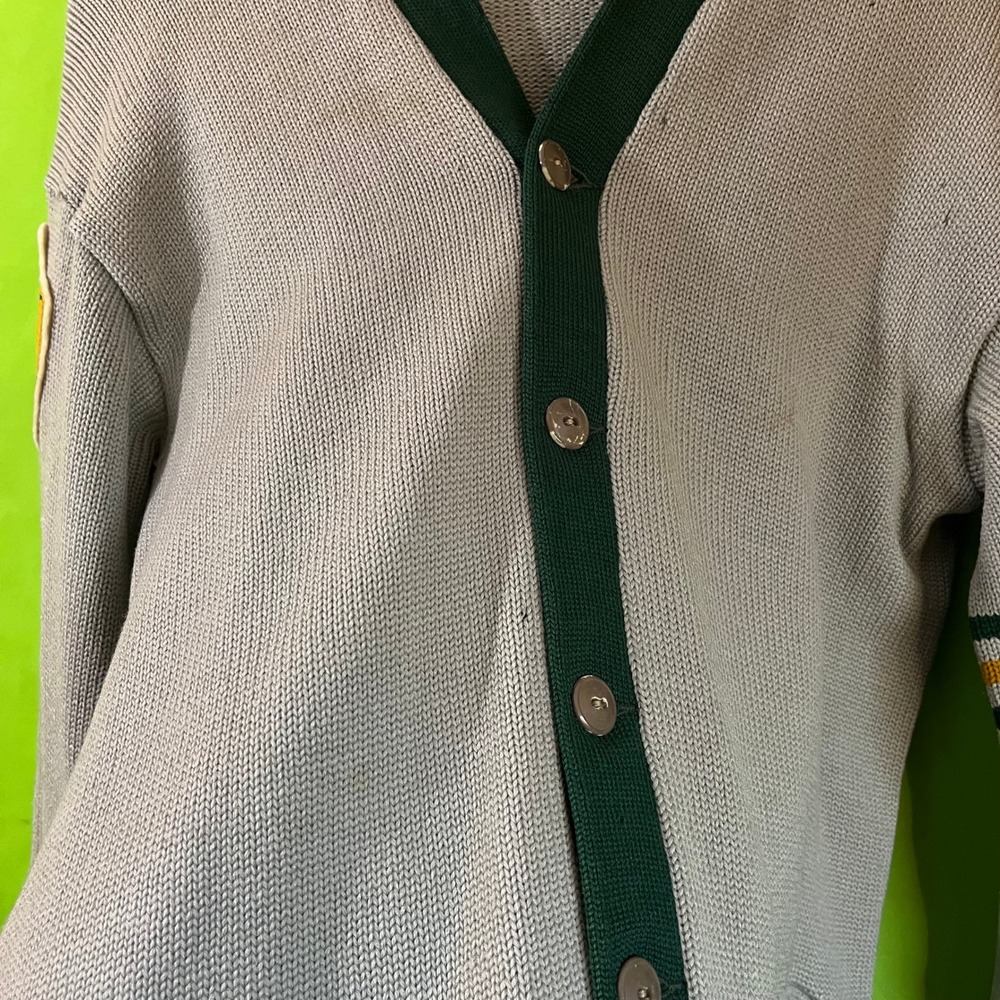 VTG 1950s Lane Tech Chicago Letterman Cardigan Sweater Grey Green Varsity - Picture 9 of 10